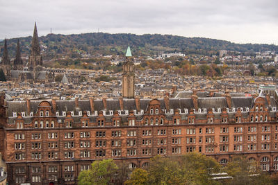 High angle view of buildings in city
