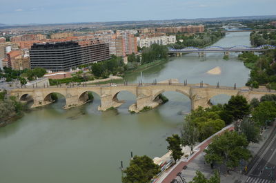 Aerial view of city against sky