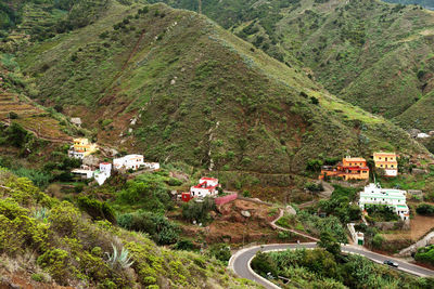 High angle view of houses on landscape