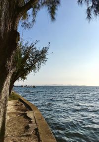 Scenic view of sea against clear sky