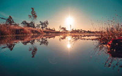 Scenic view of lake against sky during sunset