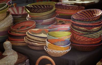 Colorful baskets for sale at market