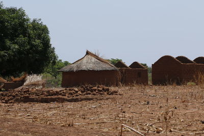 Agricultural field against clear sky