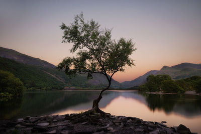 Scenic view of lake against sky during sunset