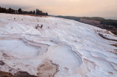 High angle view of snow covered land