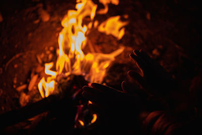 Close-up of fire in the dark