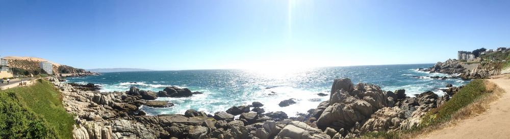 Panoramic view of sea against clear sky