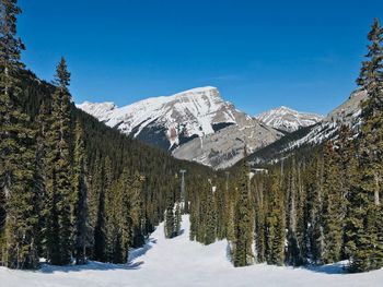 Scenic view of snowcapped mountains against sky during winter