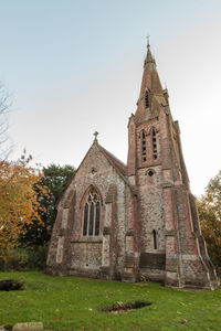 View of temple against building