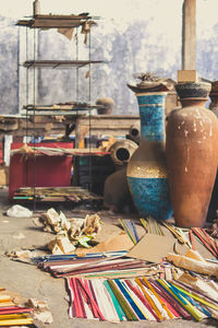 Damaged urns in workshop