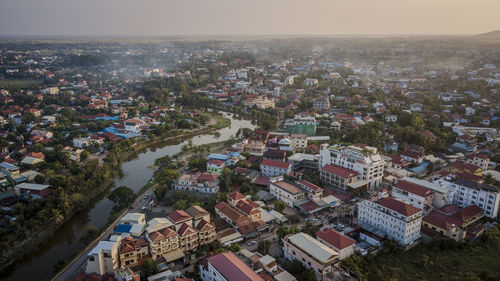 Drone aerial photograph of siem reap, cambodia.