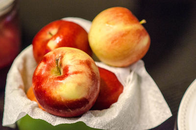 High angle view of apples on table