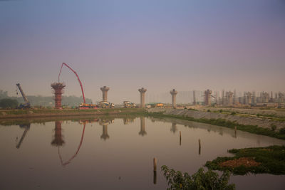 Panoramic view of factory against sky