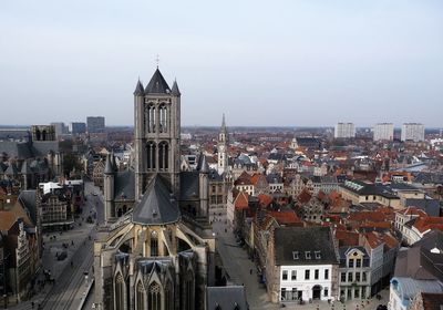 High angle view of buildings in city