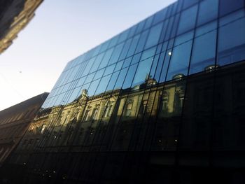 Low angle view of modern building against sky