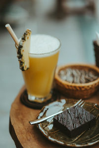 Close-up of coffee cup on table