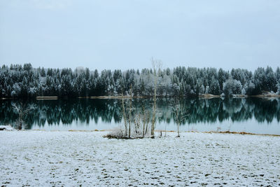 Scenic view of lake against clear sky