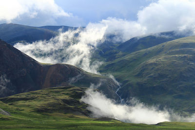 Early morning high in the mountains at the karagem pass in altai in summer