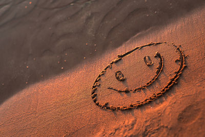 High angle view of anthropomorphic face on sand