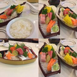 High angle view of sushi in plate on table