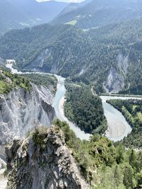 High angle view of river flowing through land