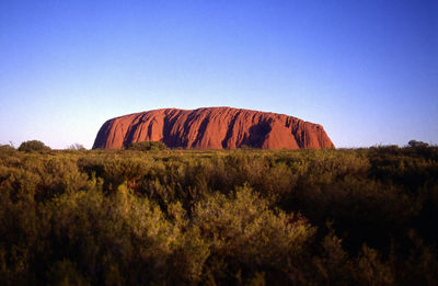 Scenic view of landscape against clear blue sky