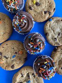 High angle view of cookies on table