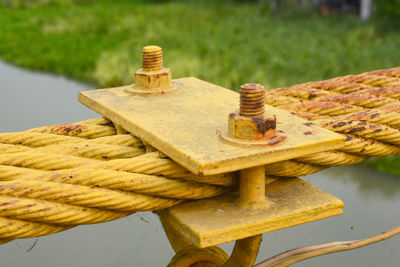 Close-up of rusty metallic equipment outdoors