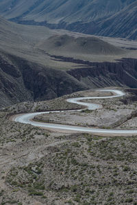 High angle view of road on desert