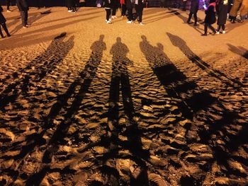 High angle view of people shadow on street