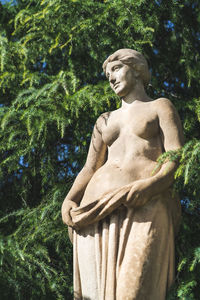 Low angle view of statue against trees in park