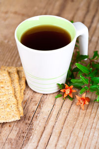 High angle view of coffee on table