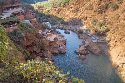 High angle view of river amidst rocks