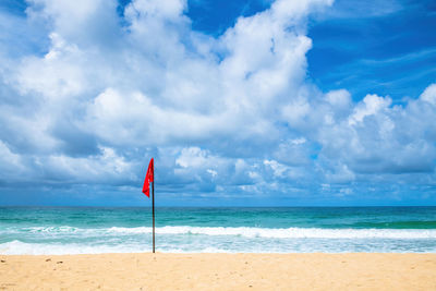 Beaches in danger zone with flags.