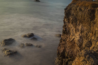 High angle view of rocks on beach