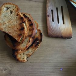 High angle view of bread on table