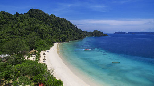 High angle view of bay against sky