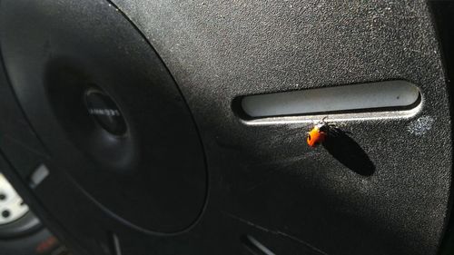High angle view of cigarette in car
