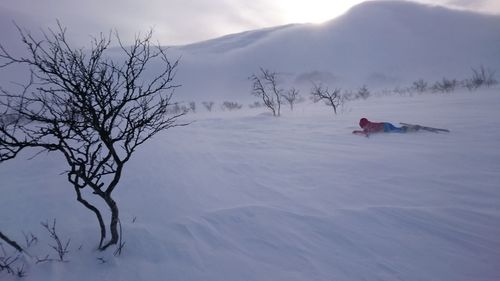 Scenic view of snow covered mountains