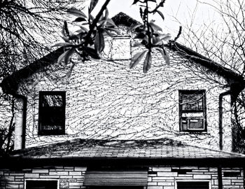 Low angle view of building and tree