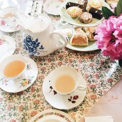 High angle view of breakfast on table