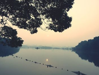 Scenic view of lake at sunset