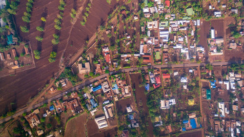 High angle view of buildings in city