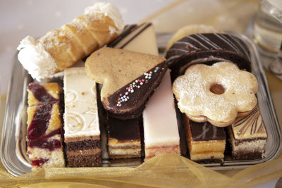 High angle view of dessert in plate on table