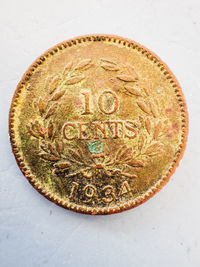 Directly above shot of coin on table