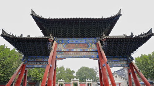 Low angle view of temple building against sky