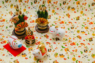 Close-up of christmas decorations on table