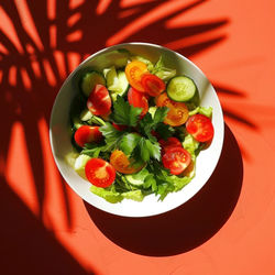 High angle view of food in plate on table