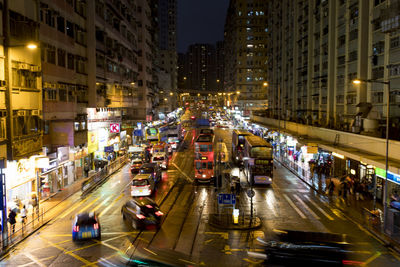 High angle view of city street at night