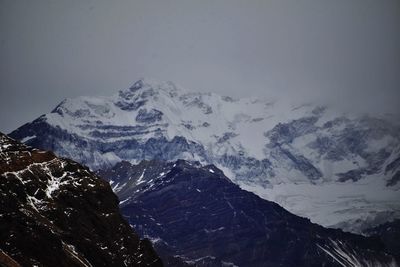 Scenic view of snow covered mountains